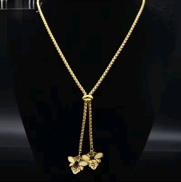 Quenn Bee Lariat 18K GOLD Stainless Steel Waterproof Necklace - Picture 5 of 9